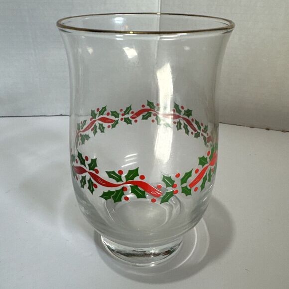 Libbey Holly & Berry Christmas Tumblers‎ Clear Glass Gold Rim 5 1/4" Vintage 3 - Picture 6 of 10